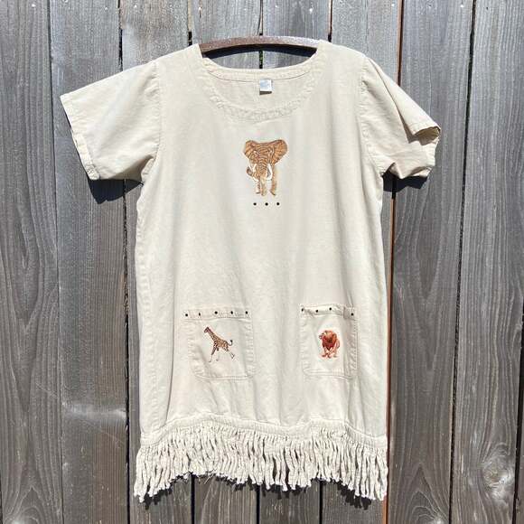 No Brand Dresses & Skirts - Khaki Boho Cotton Safari Tunic with Fringe